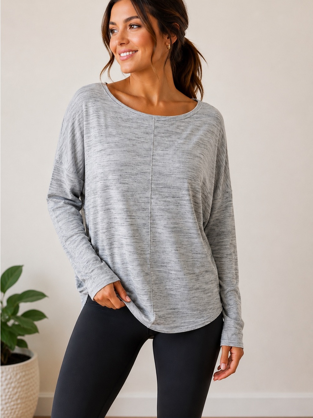 Athleta Heather Gray Long Sleeve Dolman Sleeve Top Women’s Soft Athleisure Sz M